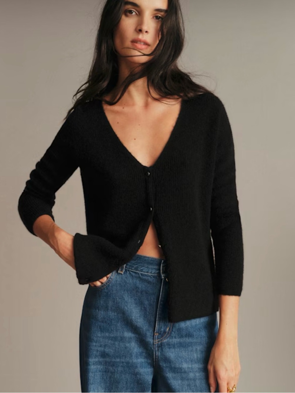 Sézane Barry Cardigan Black Reversible V-Neck Sweater Size M